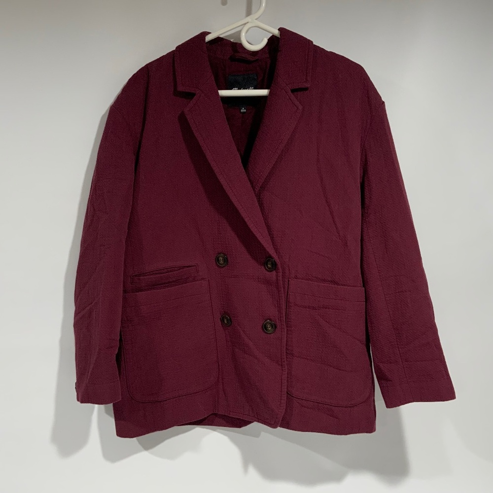 Madewell Hayfield Double Breasted Maroon/Burgundy Cotton Blazer